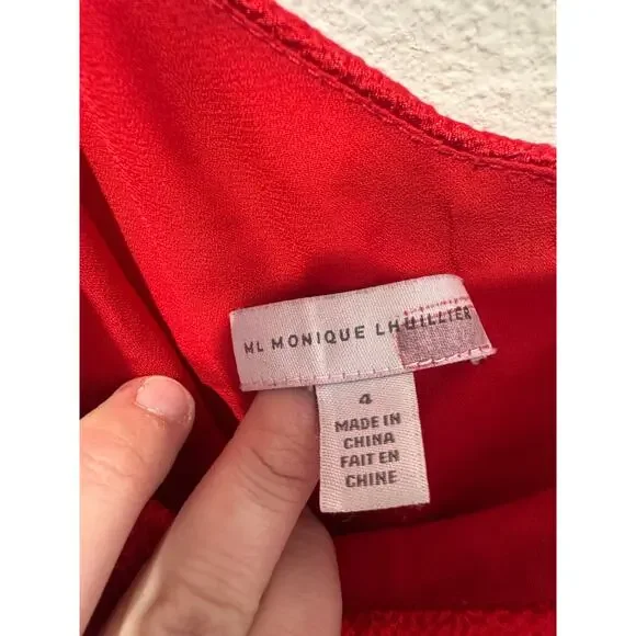 ML MONIQUE LHUILLIER Red Drapey One Shoulder Thigh Grazing Slit Gown size 4